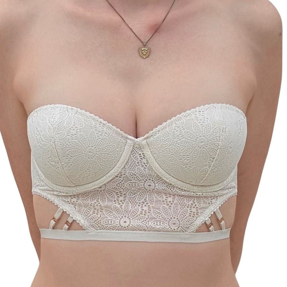 Victoria's Secret Lace Bustier Strapless Bra 32C Corset Top Cutout Lingerie